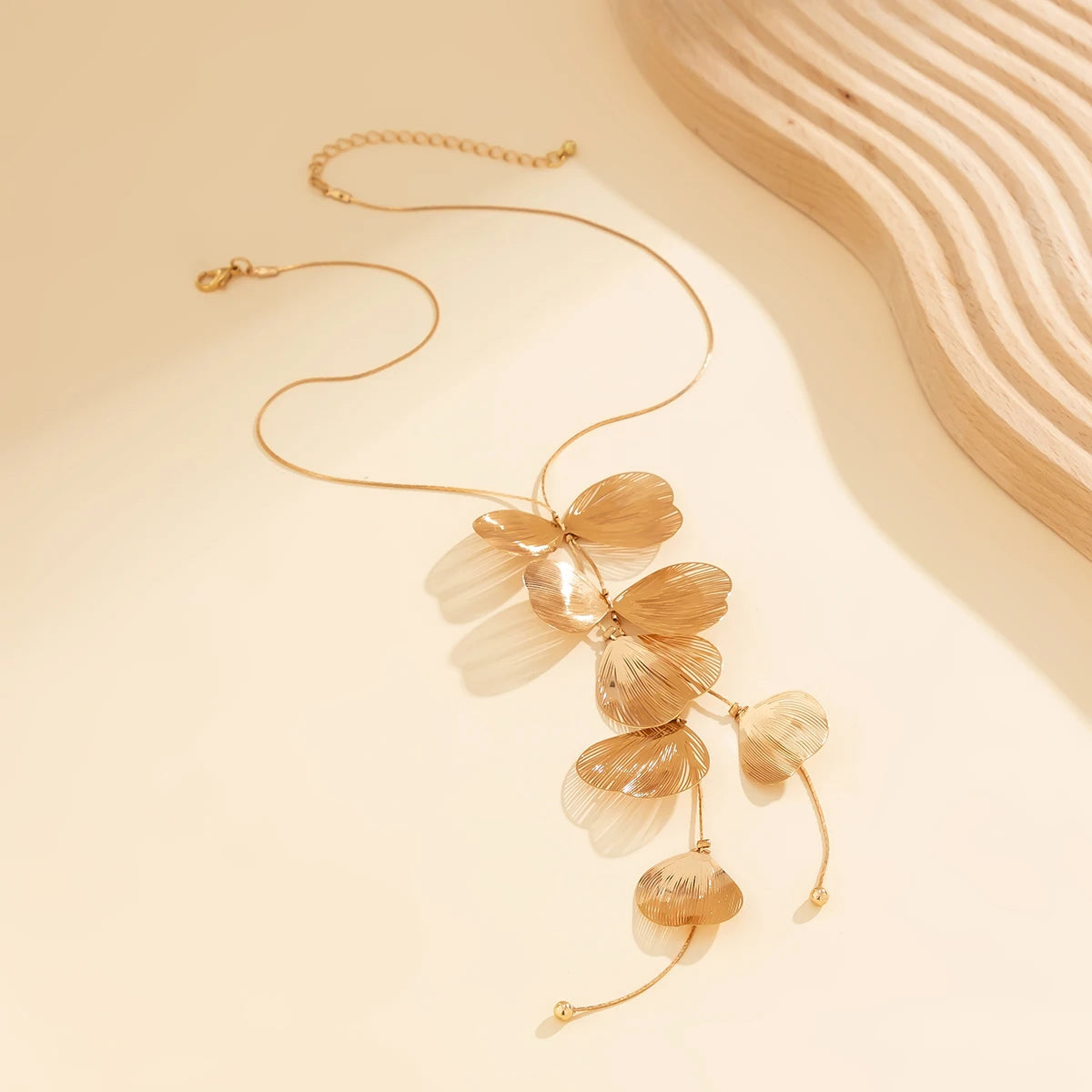Gold Metal Petal Charm Tassel Necklace – Long Choker for Women