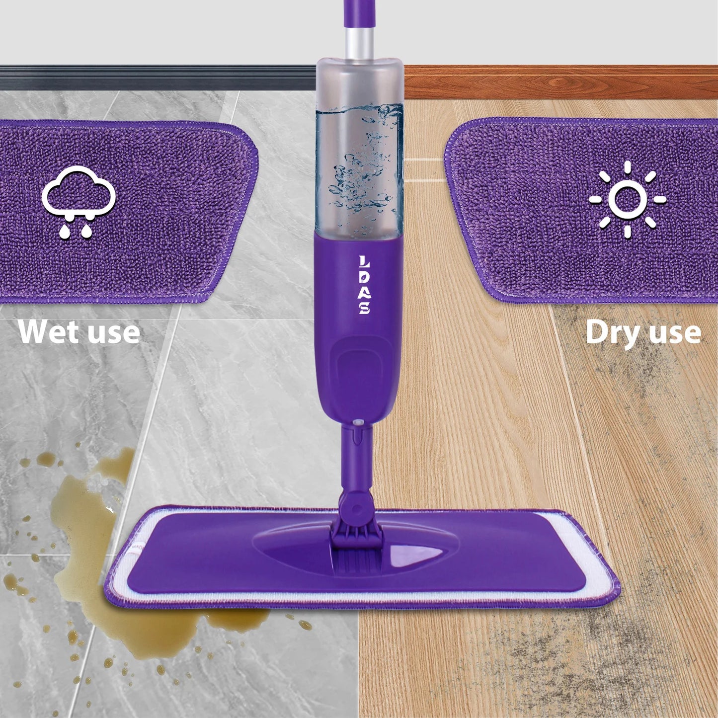 DARIS Spray Mop – 500ml Refillable Bottle, 3 Microfiber Pads