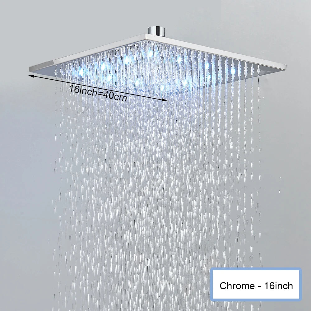 Black LED Rainfall Shower Head | Remote Control Ceiling Waterfall Tap