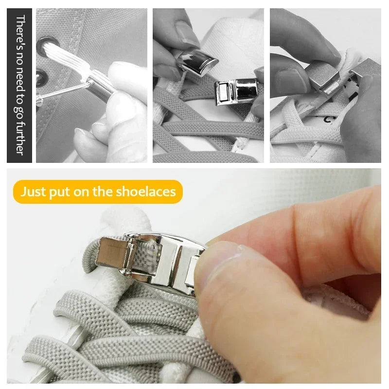 No-Tie Elastic Shoelaces with Metal Lock | Quick Fit for All Shoes
