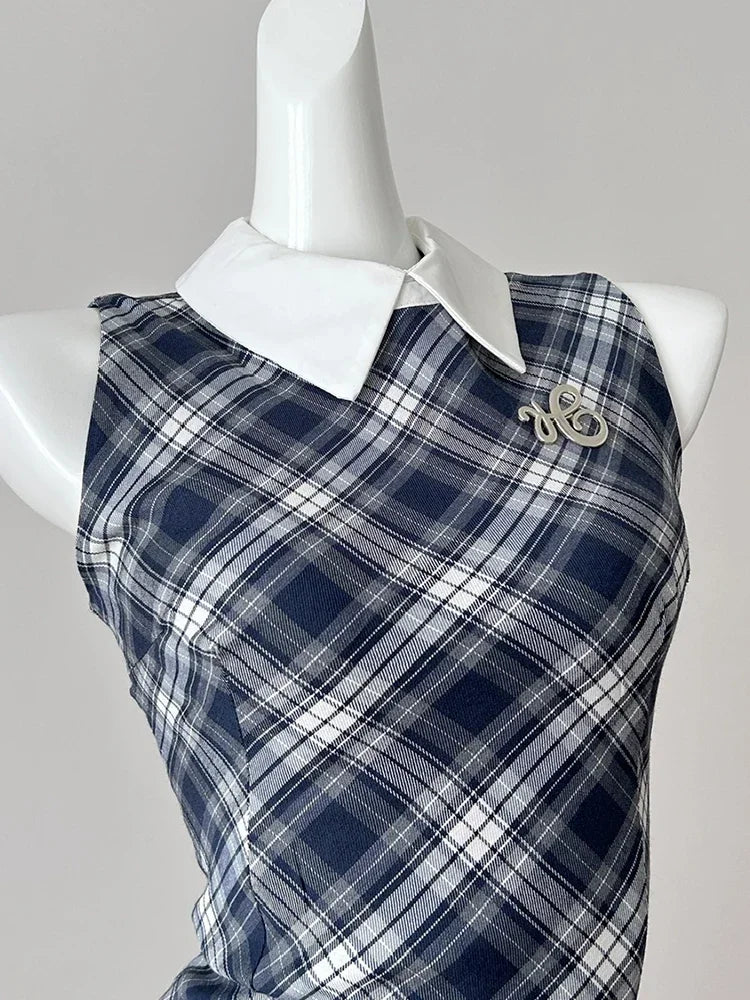 Women’s Summer Sweet Plaid Sleeveless Dress – Elegant Sexy Lace Dress