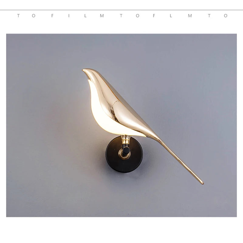 Magpie Bird LED Wall Lamp – 360° Rotating Bedside Light