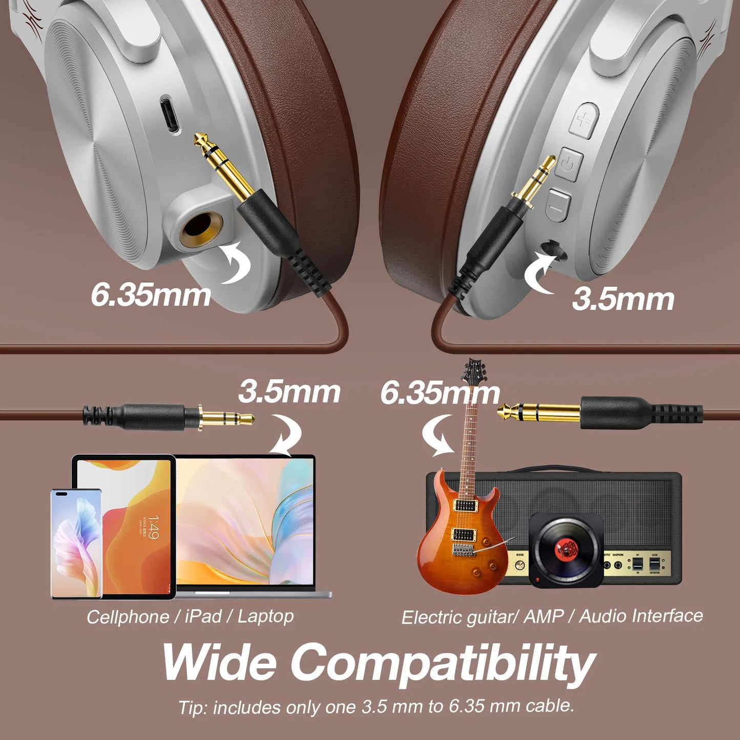 Wired & Wireless Bluetooth 5.2 Over-Ear Headphones with Mic