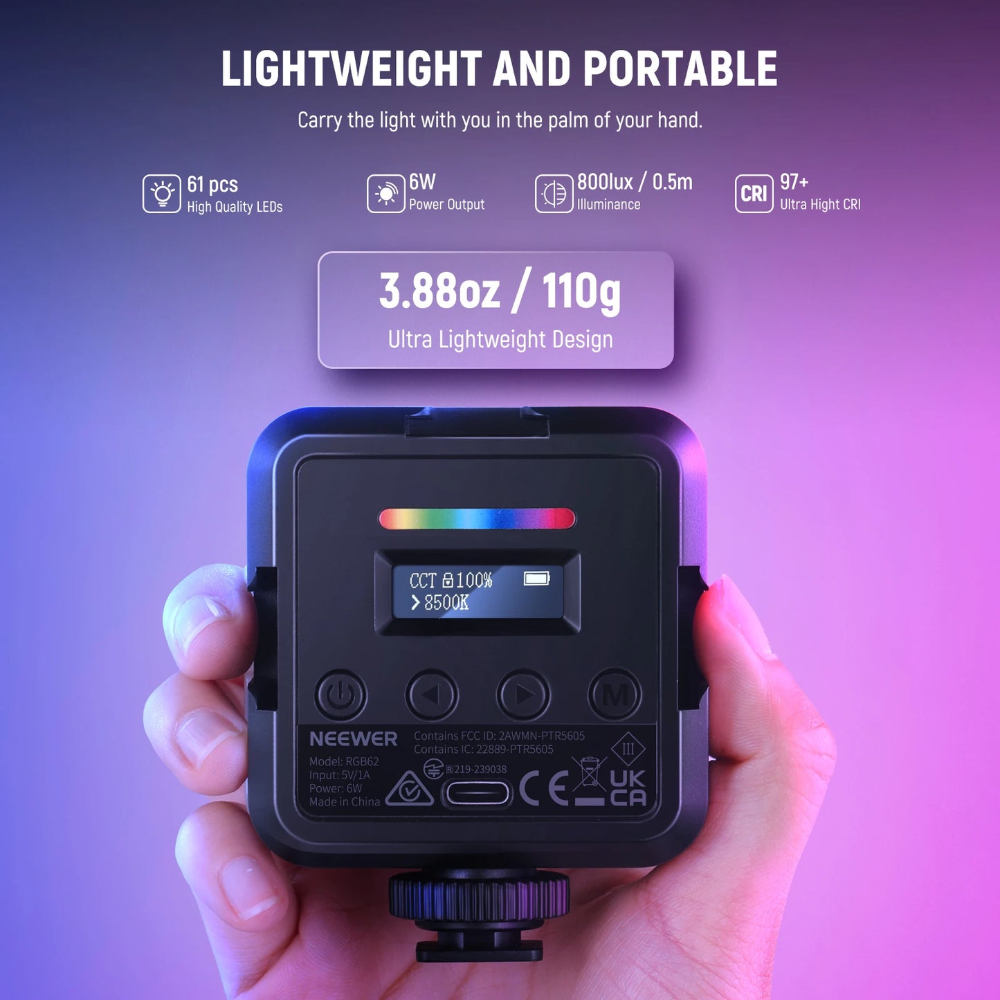 NEEWER RGB Magnetic RGB Video Light with APP Control – 360° LED Fill Light for Photography & Vlogging