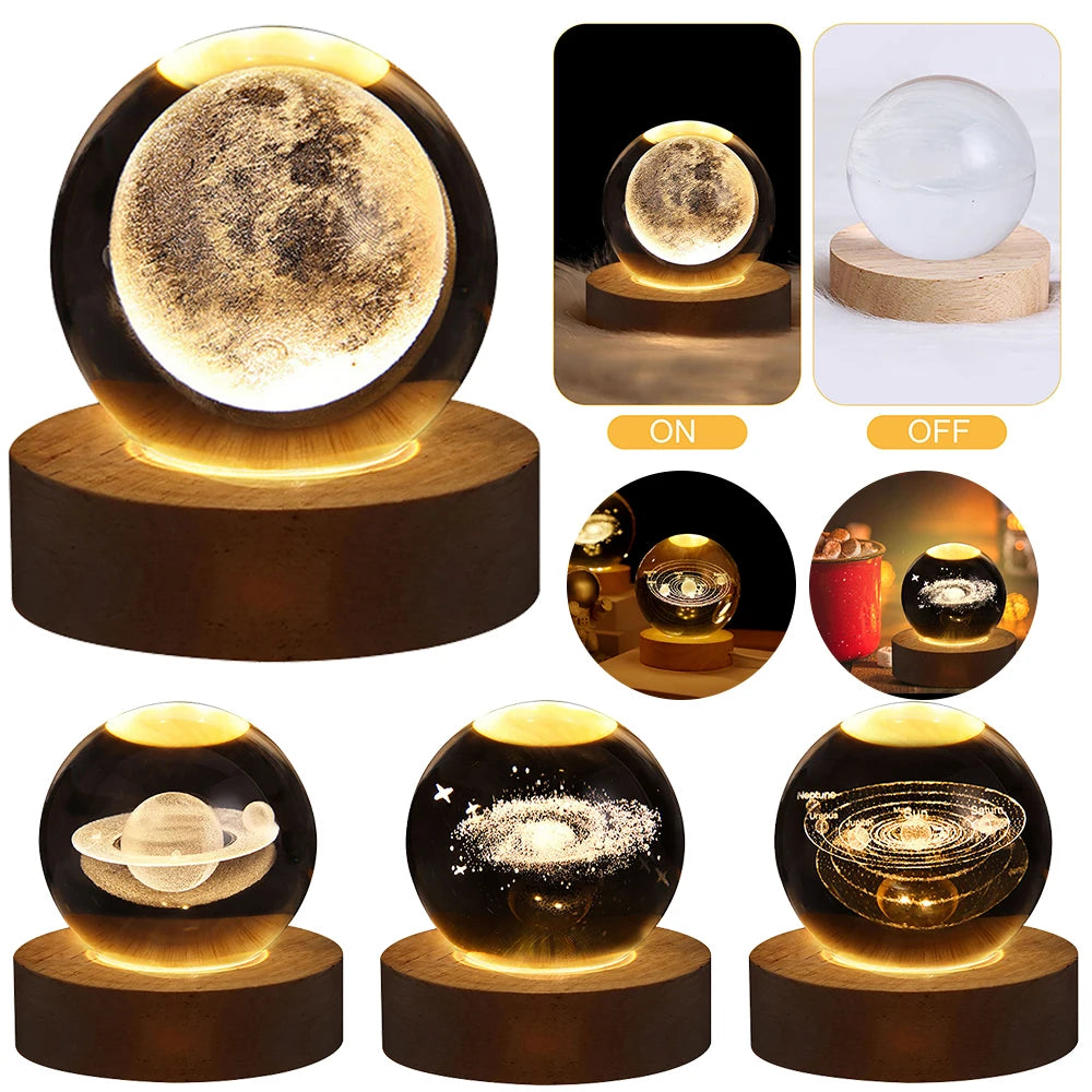 USB LED Galaxy Crystal Ball Lamp – 3D Moon Planet Night Light