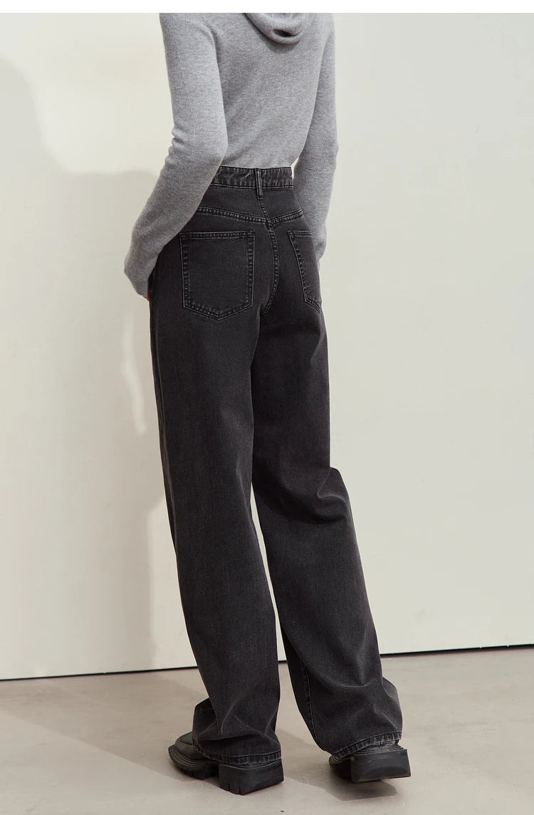 Women’s Retro Wide-Leg Jeans – Loose Straight Cotton Denim Pants