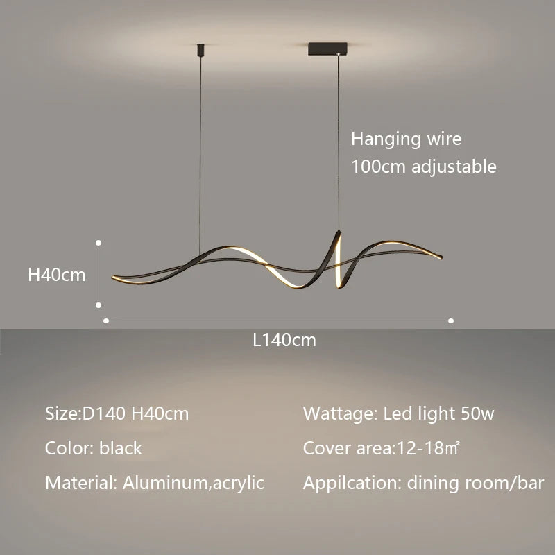 Modern Curved LED Pendant Light – Minimalist Dining Room Fixture