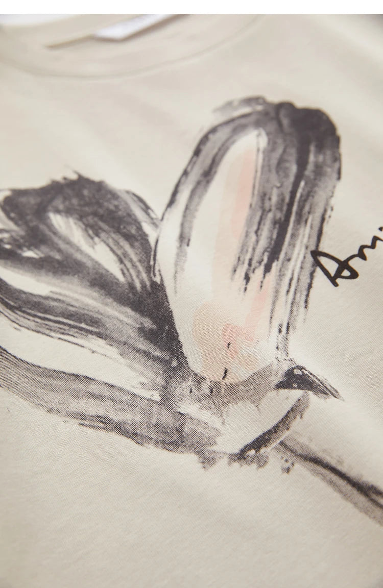 Women’s Summer Ink Art Print T-Shirt – Loose O-Neck Cotton Tee