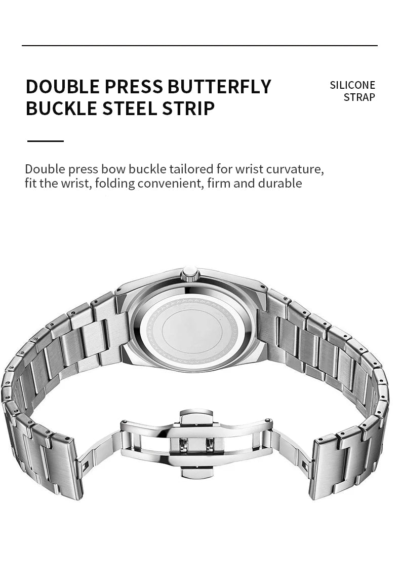 Men’s Stainless Steel 40mm Quartz Watch – Double Calendar & Waterproof