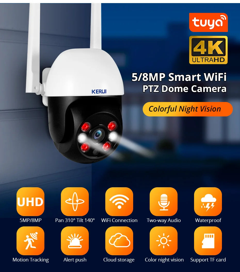 Cartmela 5MP/8MP/4K PTZ WiFi IP Camera