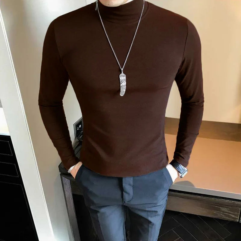 Men’s Slim Fit Turtleneck Long Sleeve Solid Pullover