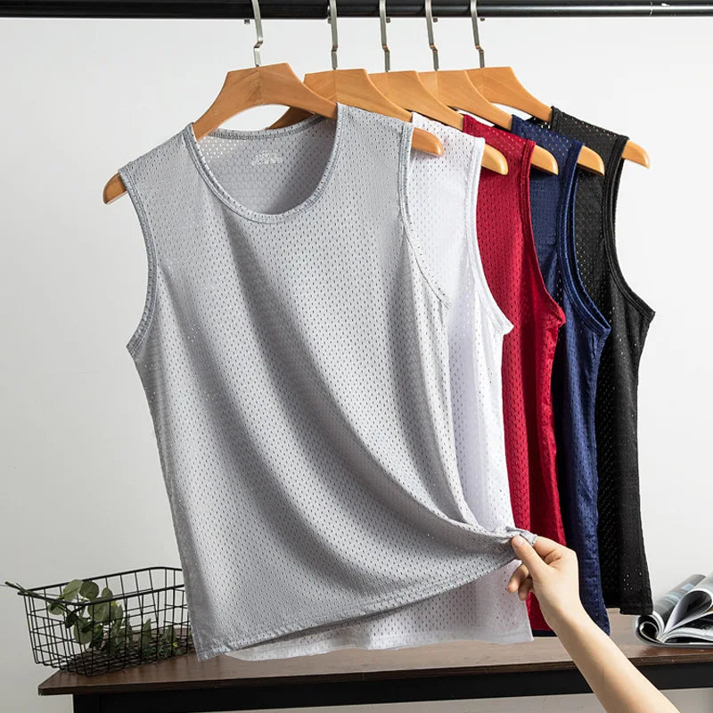 Men’s Ice Silk Mesh Tank Top Bodybuilding Fitness Vest