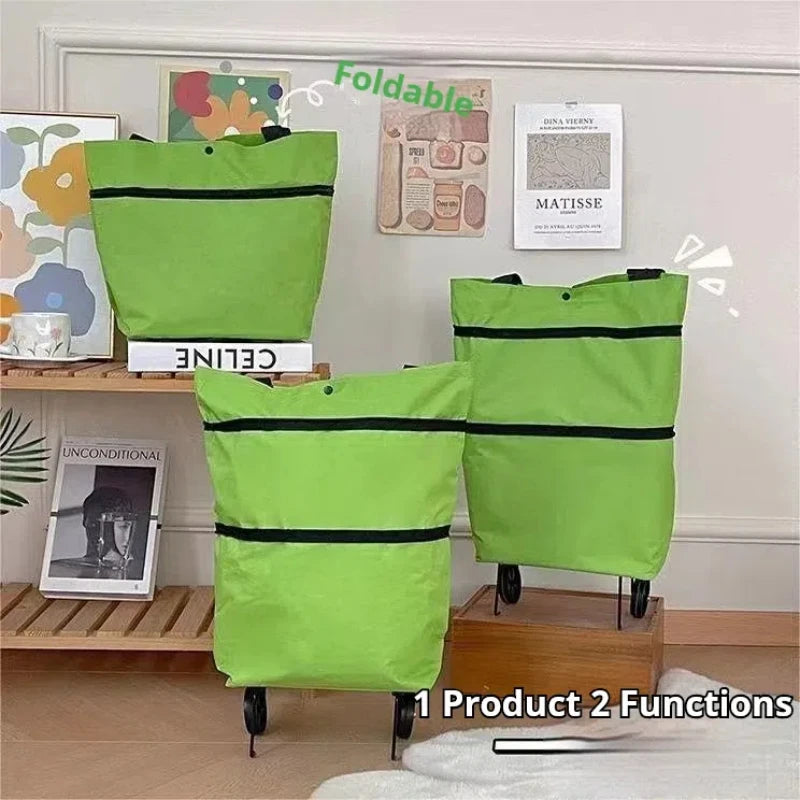 2-in-1 Folding Grocery Cart – Lightweight Trolley with Wheels & Bag