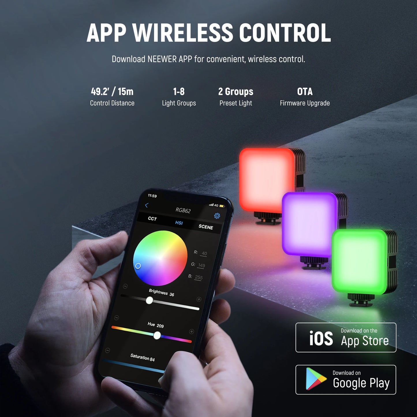 NEEWER RGB Magnetic RGB Video Light with APP Control – 360° LED Fill Light for Photography & Vlogging