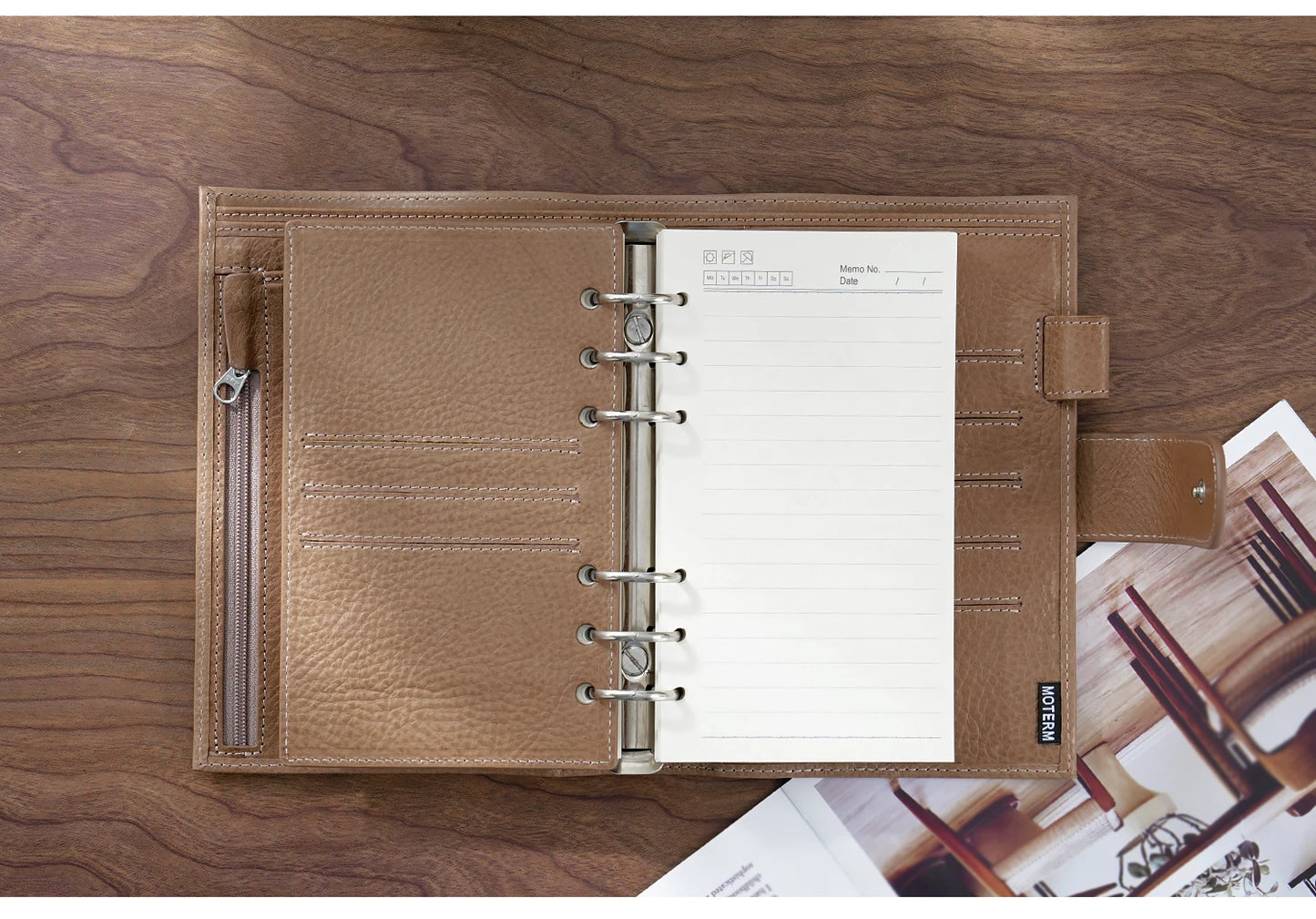 Full Grain Leather Planner with Rings – Personal Size Organizer