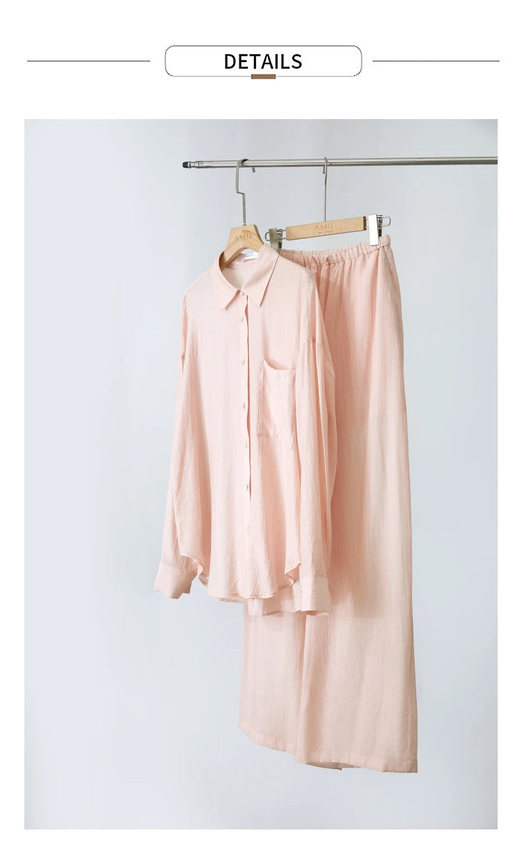 Women’s Casual Shirt & Wide Leg Pants – Spring Basic Separate Set