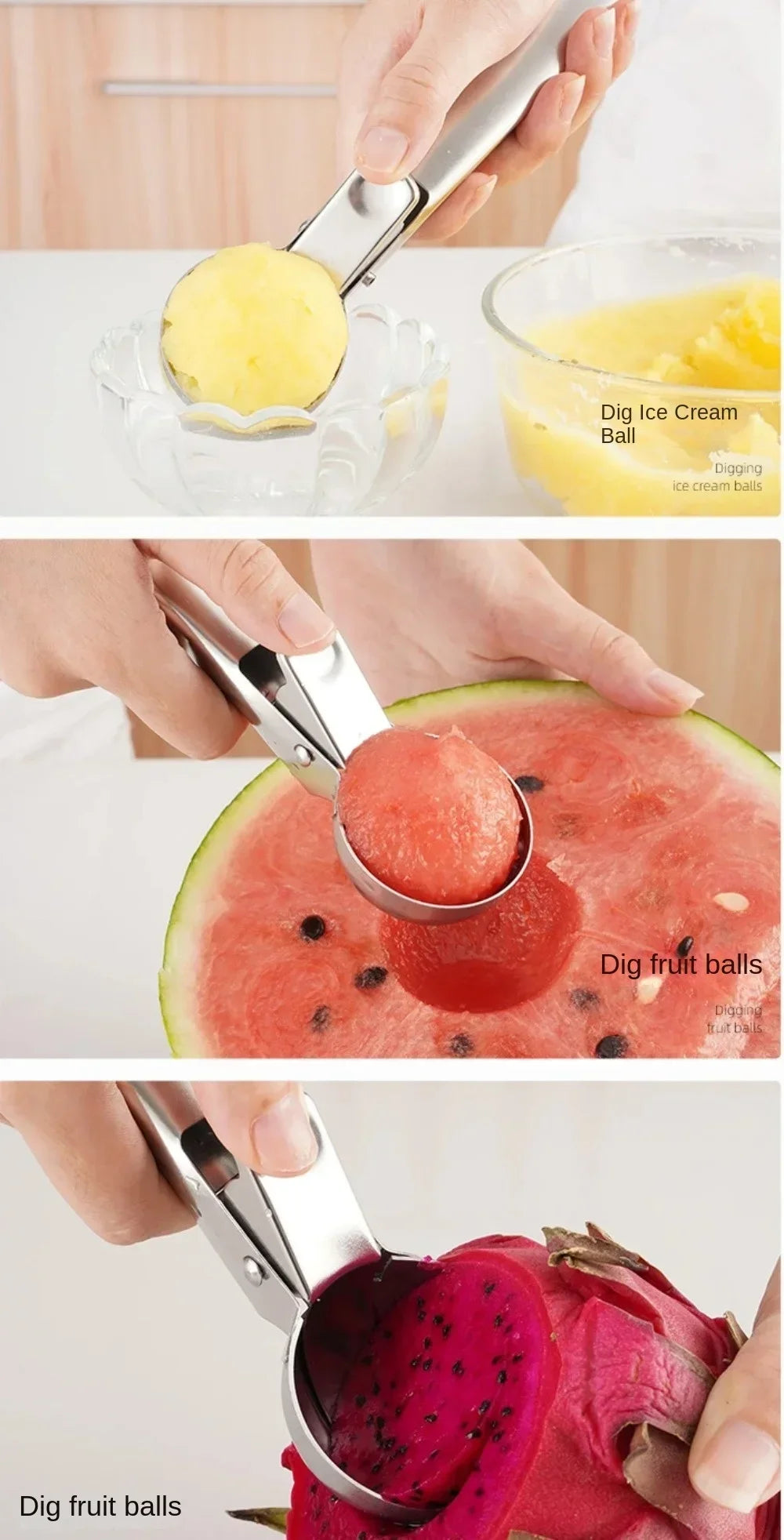 Stainless Steel Dual-Purpose Ice Cream & Fruit Scoop | Kitchen Tool