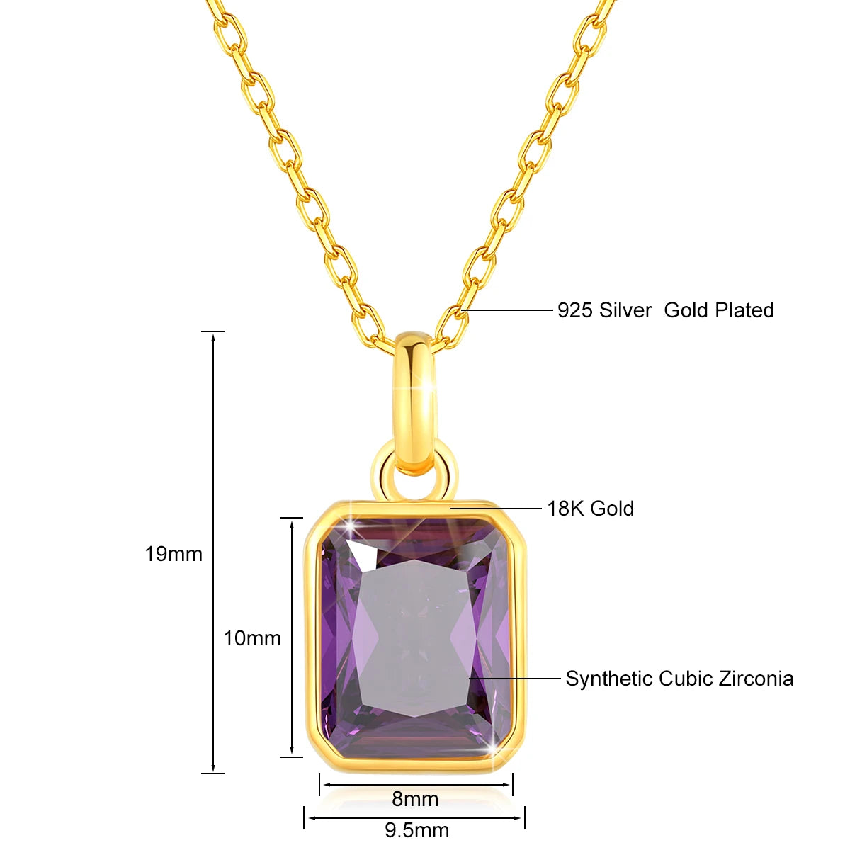 18K Gold Necklace for Women – 8x10mm Yellow Stone Rectangle