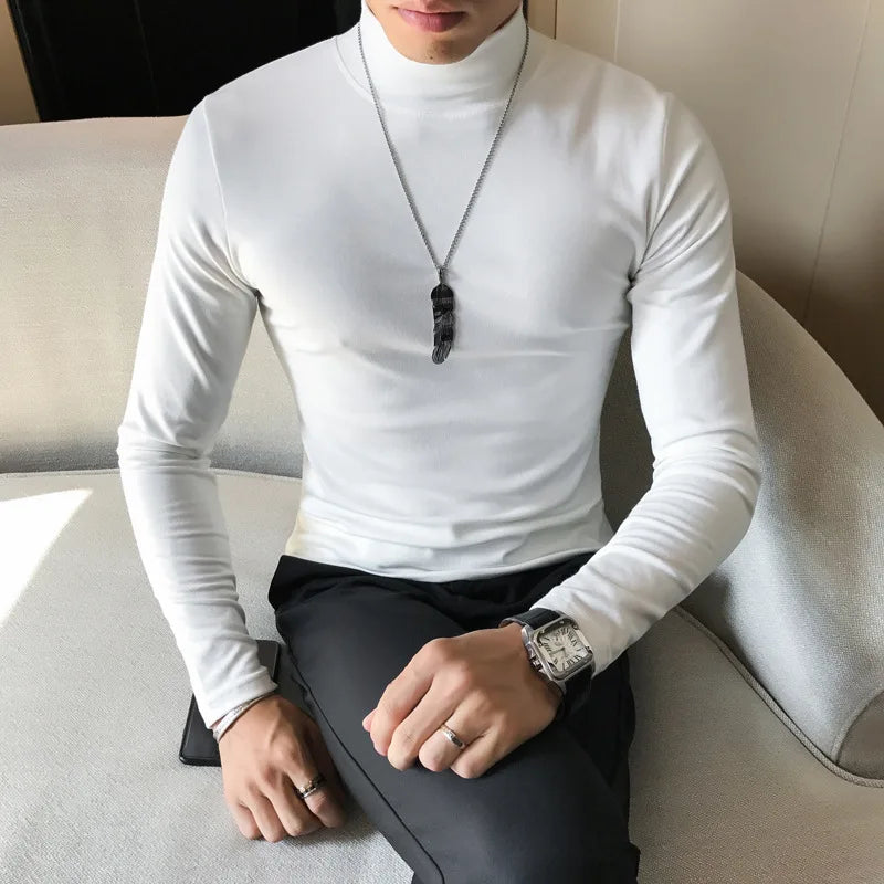 Men’s Slim Fit Turtleneck Long Sleeve Solid Pullover