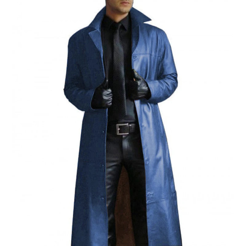 Cartmela Men's Faux Leather Trench Coat
