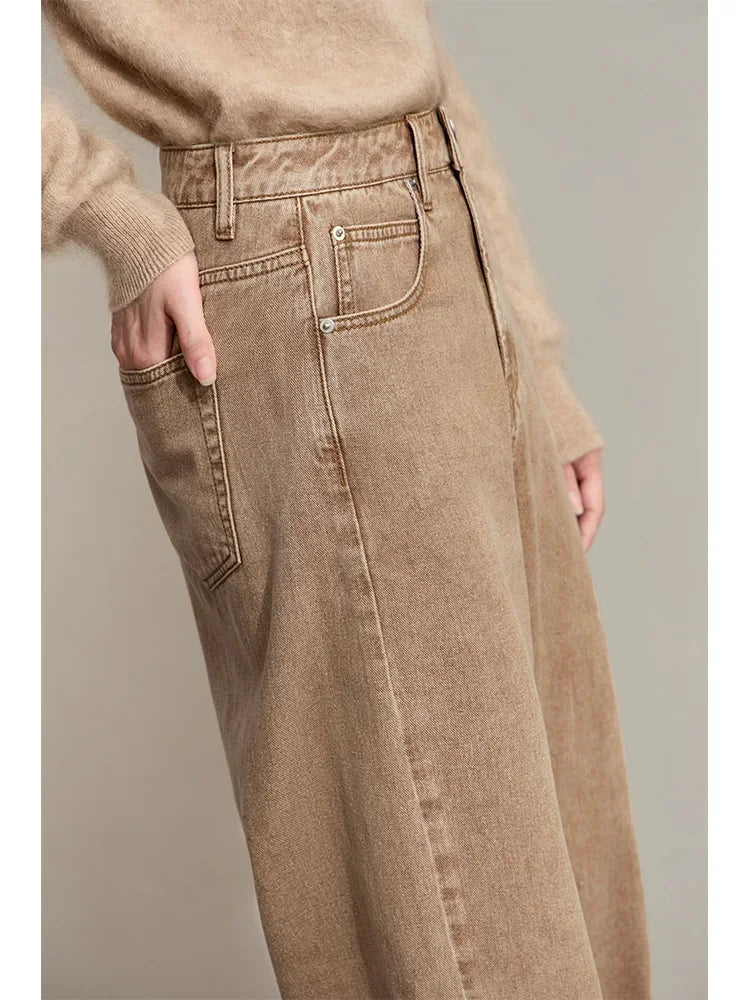 Women’s Retro Wide-Leg Jeans – Loose Straight Cotton Denim Pants