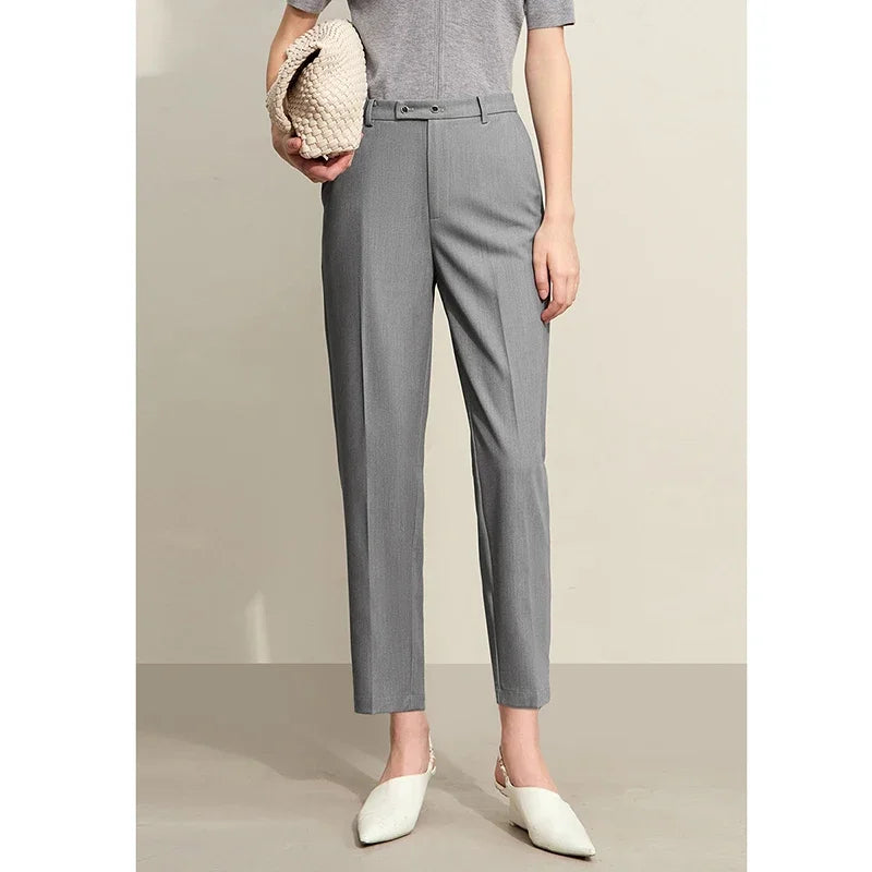 Women’s Straight Casual Pants – Summer Elastic Waist Office Wear