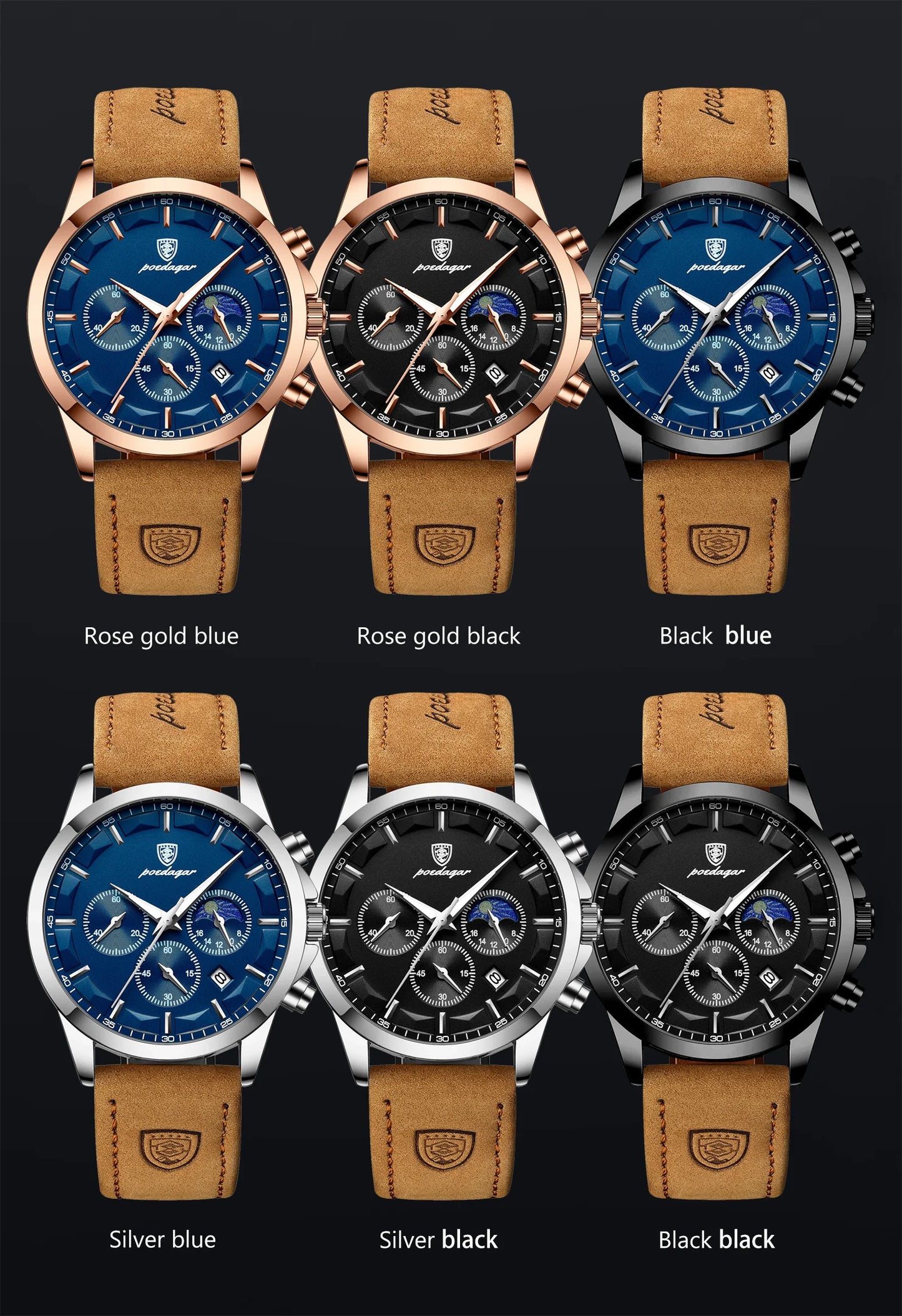 POEDAGAR Men's Luxury Quartz Chronograph Waterproof Watch