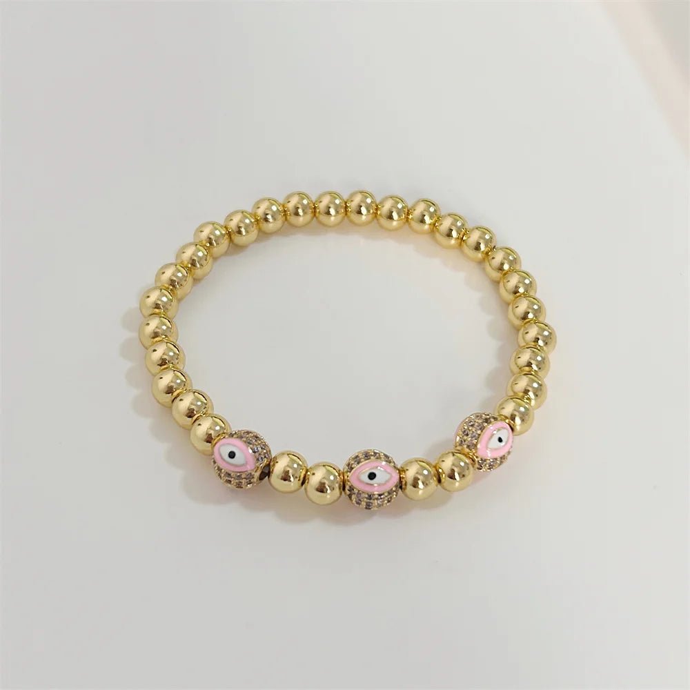 18K Gold Plated Evil Eye Bracelet – CZ Beads, Waterproof Design