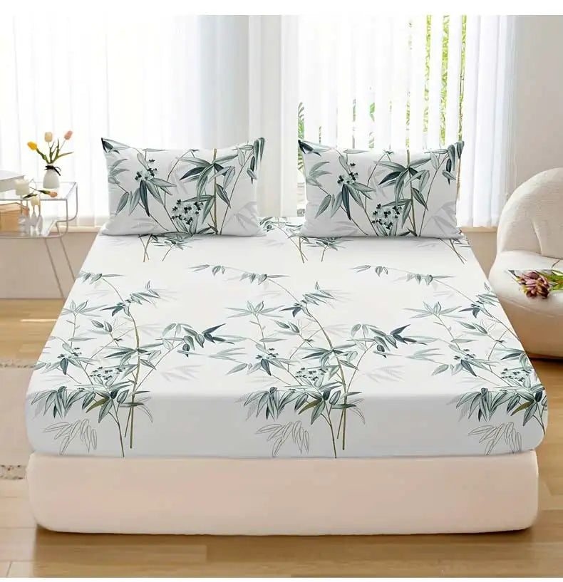 3pcs Bamboo Leaf Fitted Sheet Set – Soft, Breathable, Hypoallergenic