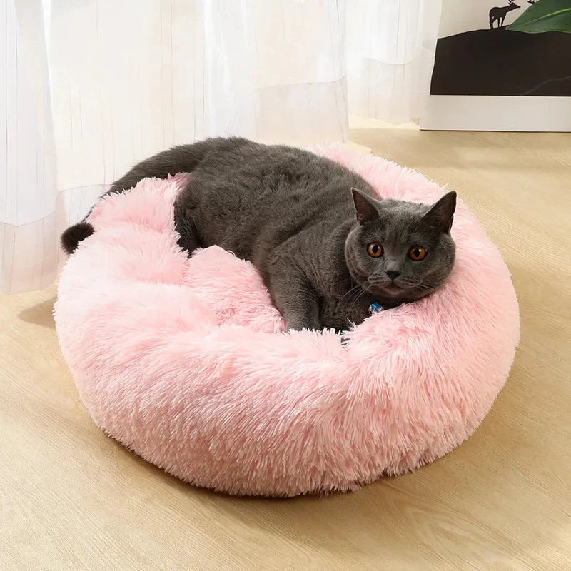 Round Cat Bed House - Soft Plush Cushion Bed for Dogs & Cats, Pet Sleeping Sofa