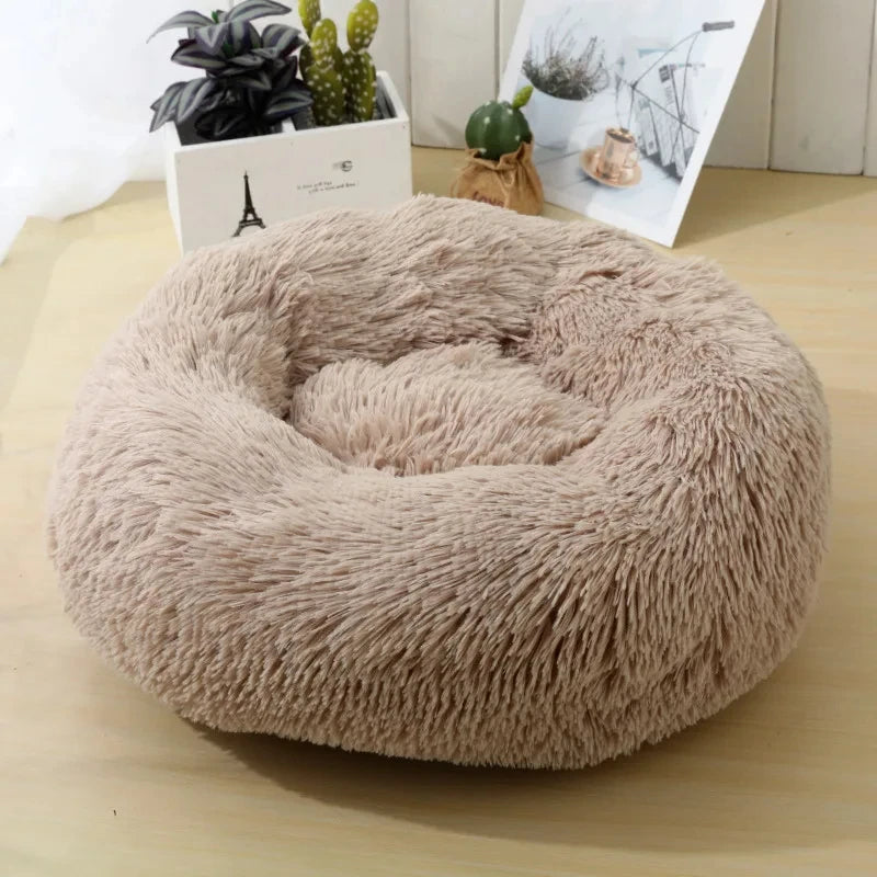 Round Plush Pet Bed – Soft Sleeping Cushion for Cats & Dogs