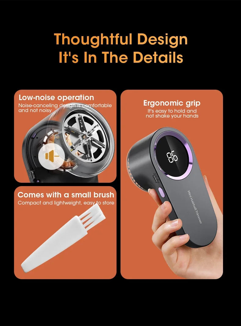 Electric Lint Remover with LED Display – USB Rechargeable Fabric Shaver