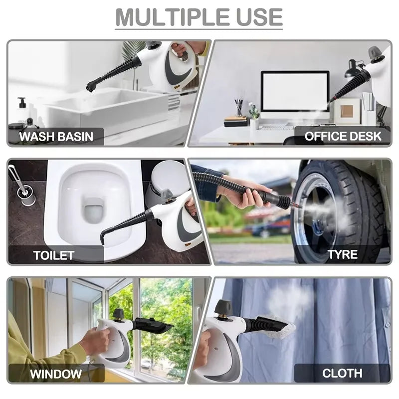 Portable Handheld Steam Cleaner – 9-Piece Pressurized Steamer for Home & Car