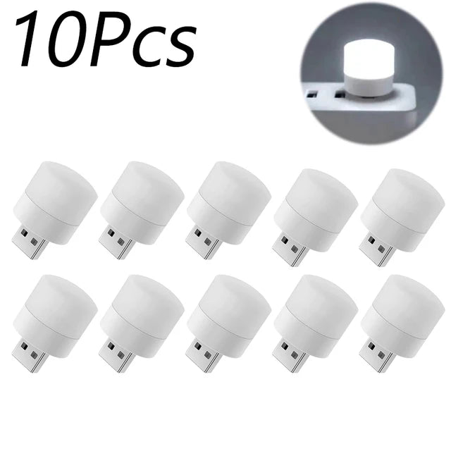 Mini USB LED Night Light – Warm White Book Reading Lamp 1/10pcs