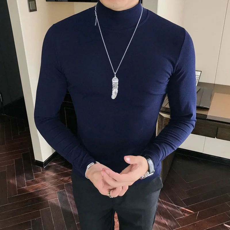 Men’s Slim Fit Turtleneck Long Sleeve Solid Pullover
