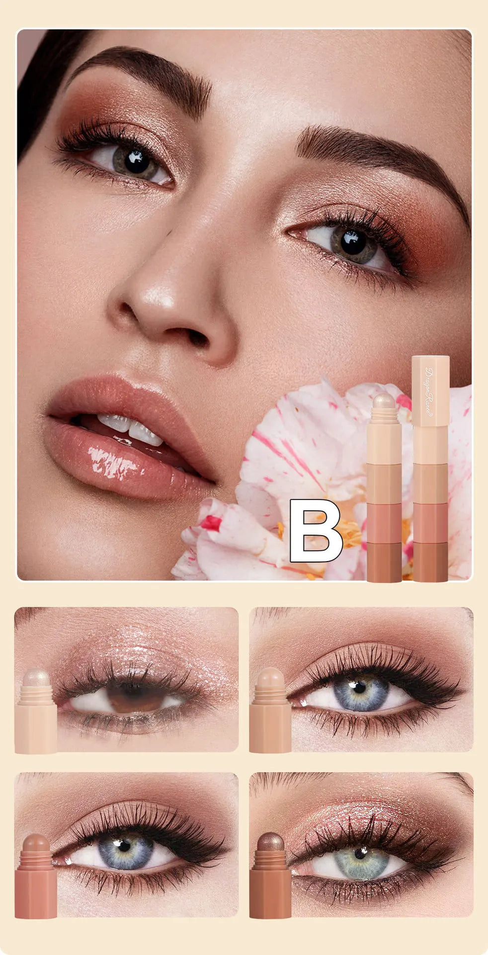 4-Color Lazy Eyeshadow Pencil Set – Waterproof & Shimmer Finish