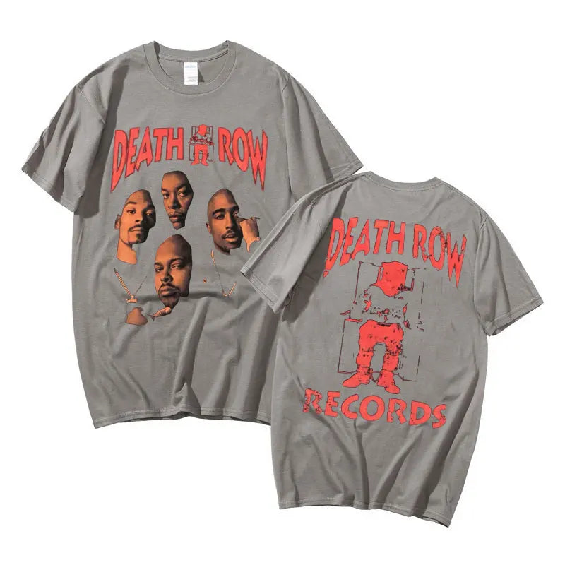 Death Row Records Double Sided Graphic Tshirt Men Women Hip Hop Style T-shirt Man Retro T Shirts Rapper Men's Fashion Streetwear