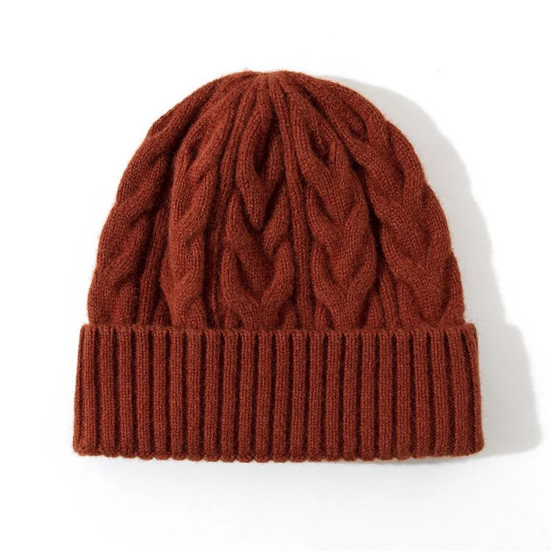 Thick Knitted Wool Beanie – Warm Solid Color Winter Hat