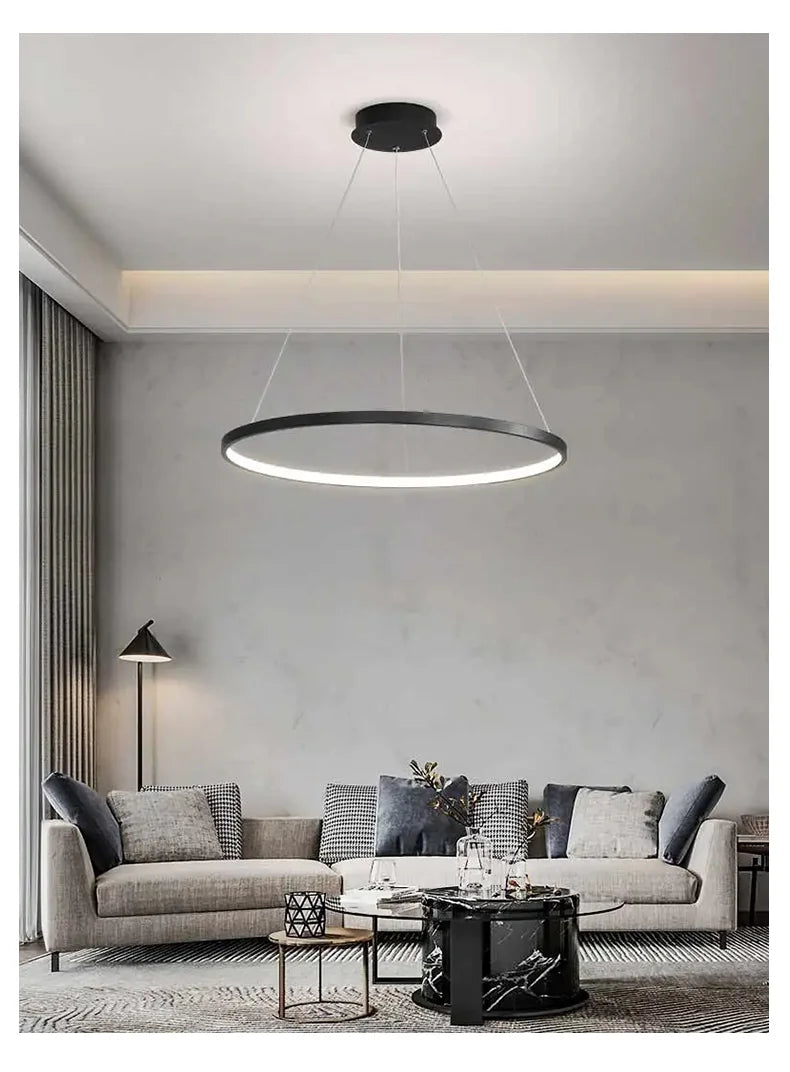 Modern Round LED Pendant Light – Black/White Minimalist Chandelier