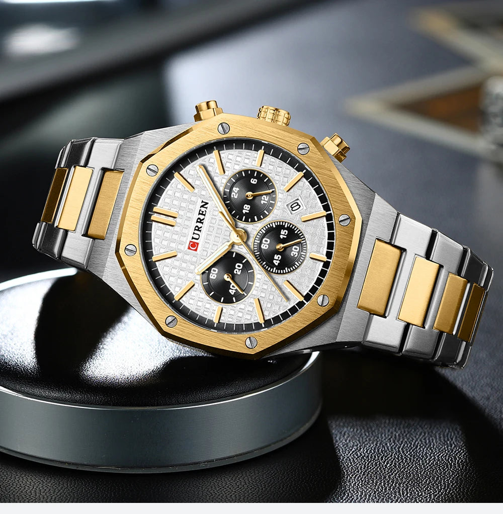 Casual Stainless Steel Quartz Watch – Waterproof Men’s Chronograph