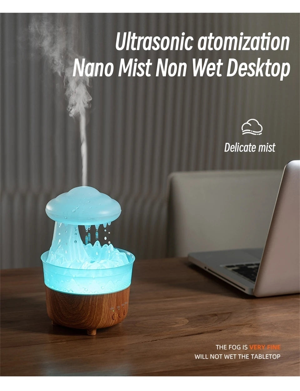 Rain Drip Mushroom Humidifier with 7 Color LED Aroma Diffuser