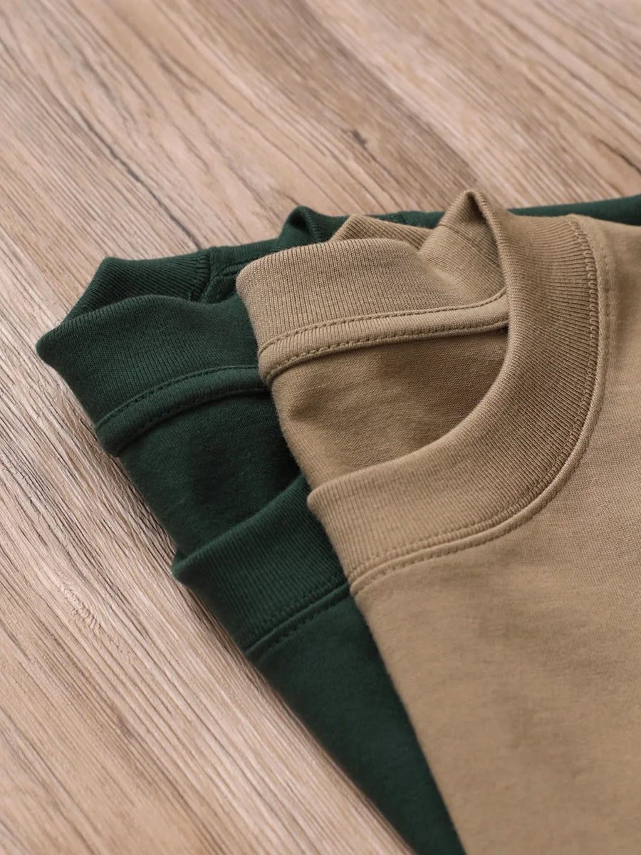 Oversized Heavy Cotton T-Shirt Men Solid Color Drop Shoulder Loose Fit