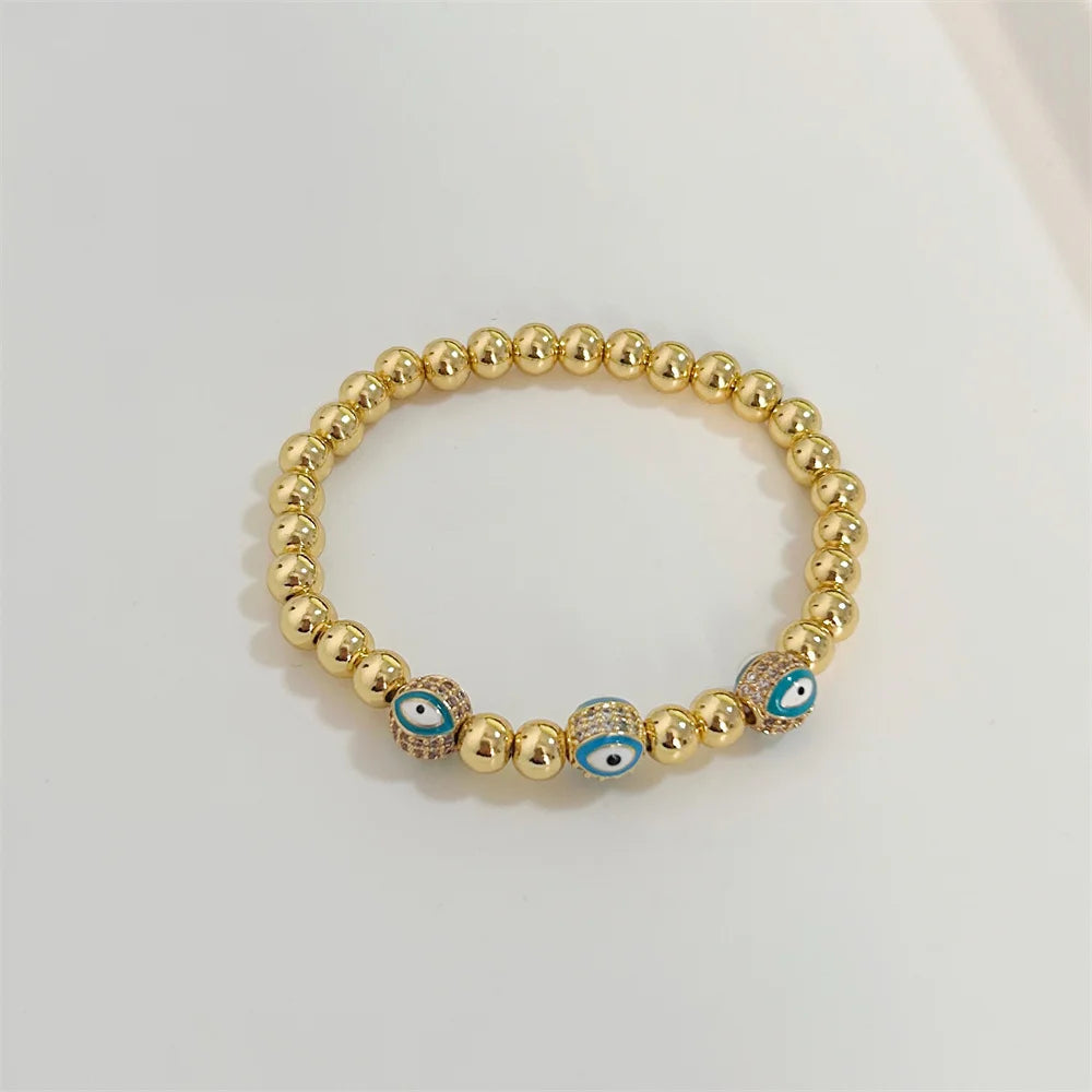 18K Gold Plated Evil Eye Bracelet – CZ Beads, Waterproof Design
