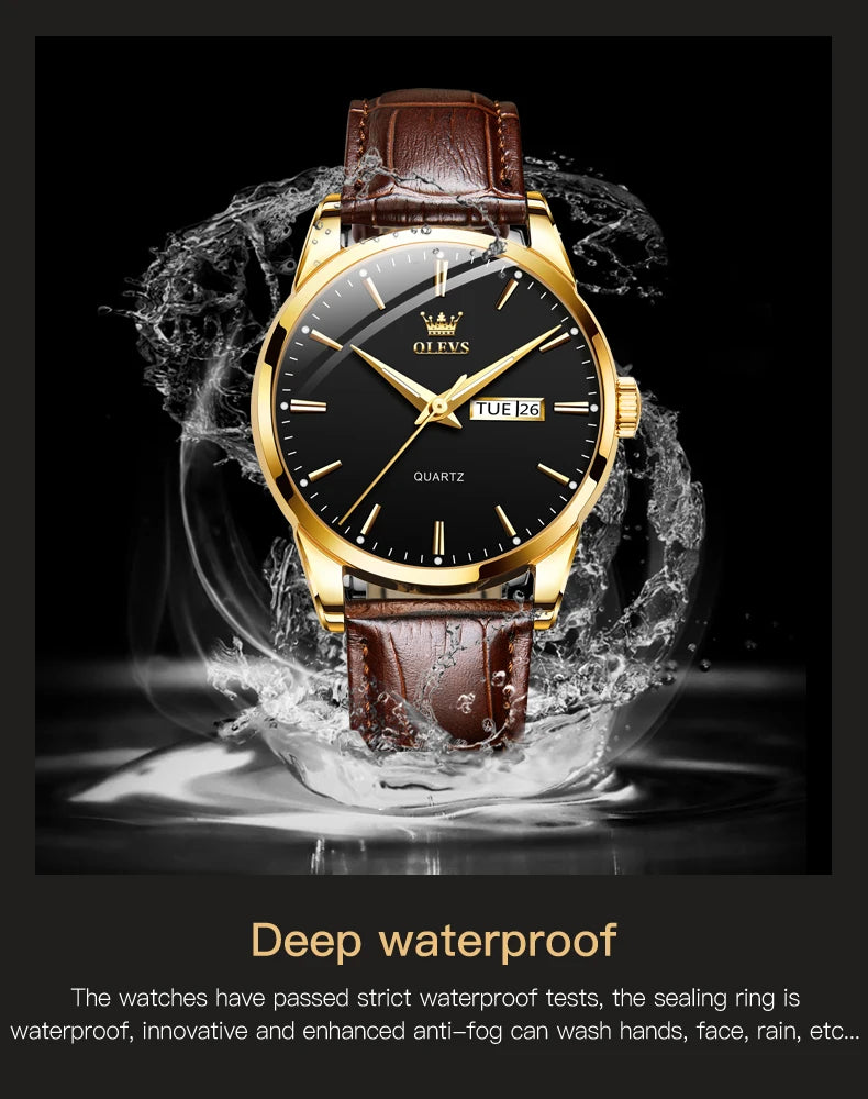 Classic Men's Quartz Watch – Waterproof Leather Strap Timepiece