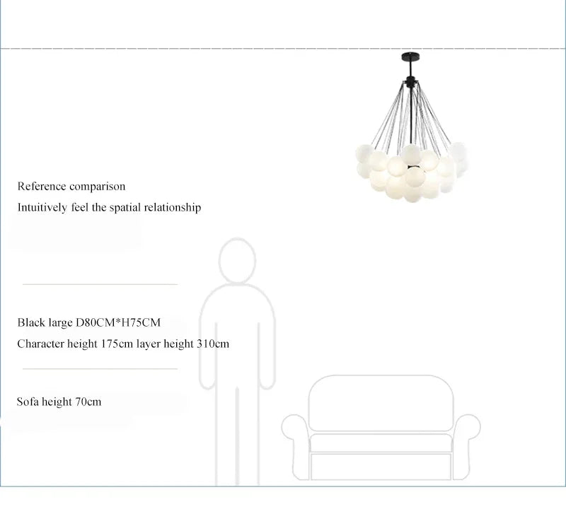 37-Glass Bubble Chandelier – Frosted Milky White Colorful Pendant