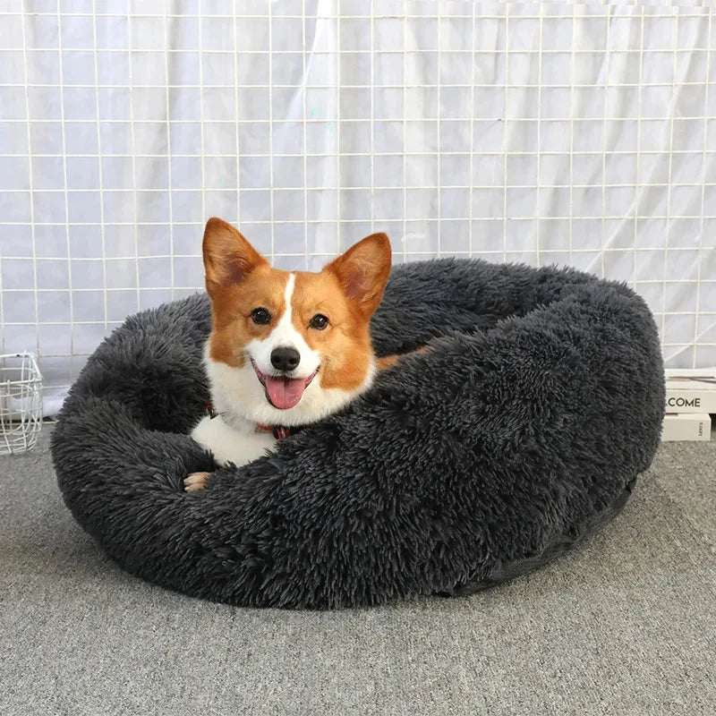 Round Plush Pet Bed – Soft Sleeping Cushion for Cats & Dogs