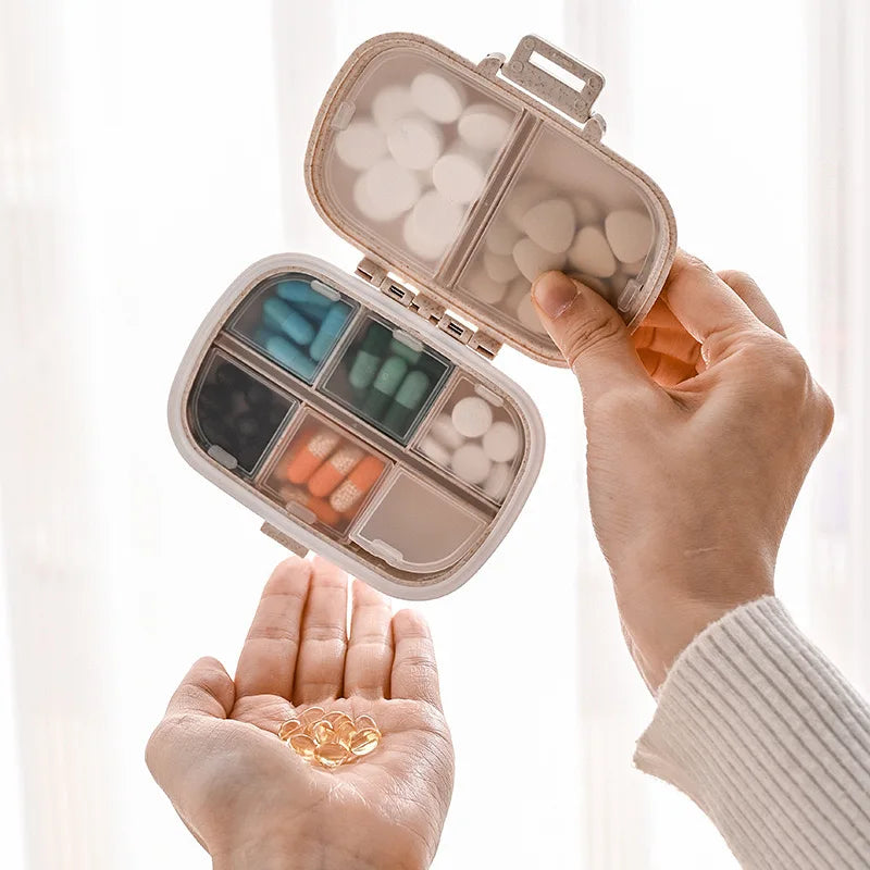 8-Grid Pill Organizer Box – Travel Medicine Storage with Seal Ring
