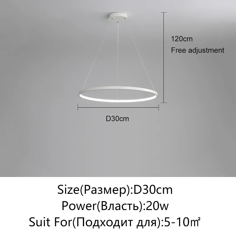 Modern Round LED Pendant Light – Black/White Minimalist Chandelier