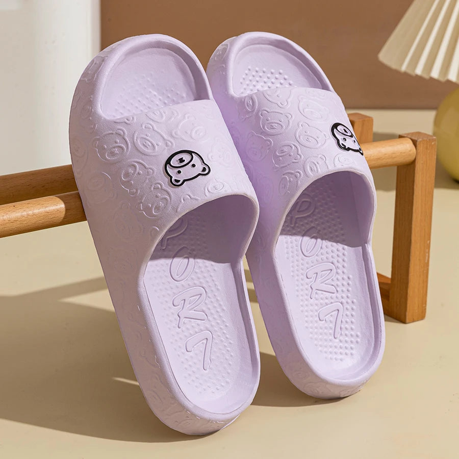 Summer Bear Print Slippers Non-Slip