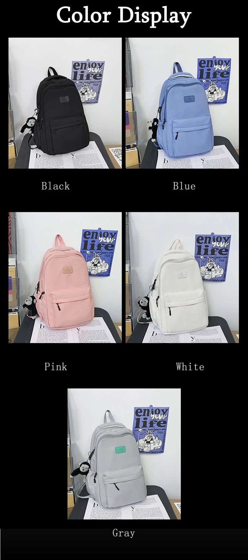 Fashion Waterproof Nylon Backpack – Schoolbag for Teens & Students